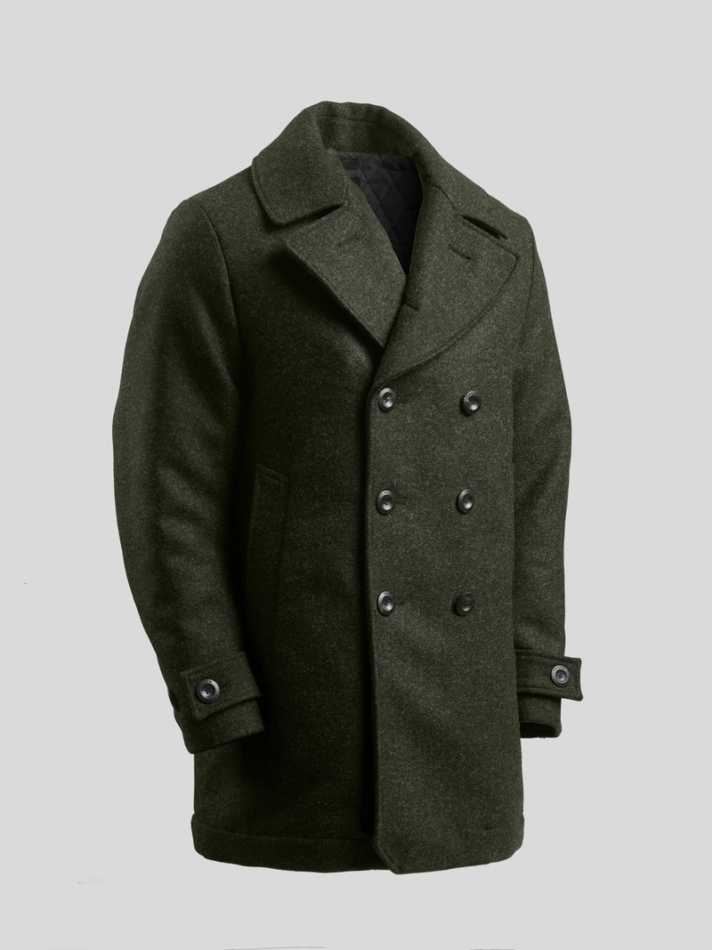 Pure Wool Quilted Peacoat 2025 Dark Green