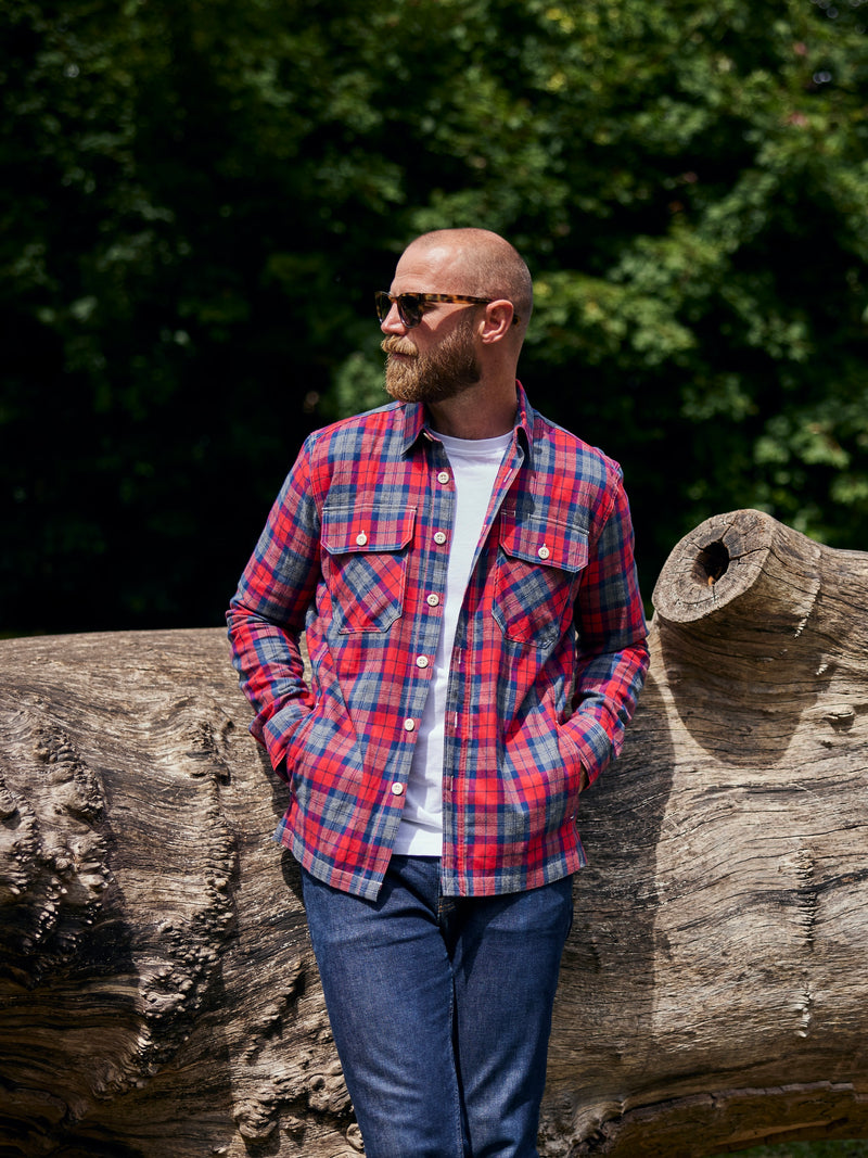 Flannel Work Shirt 2027 Red Navy FRAHM Tartan