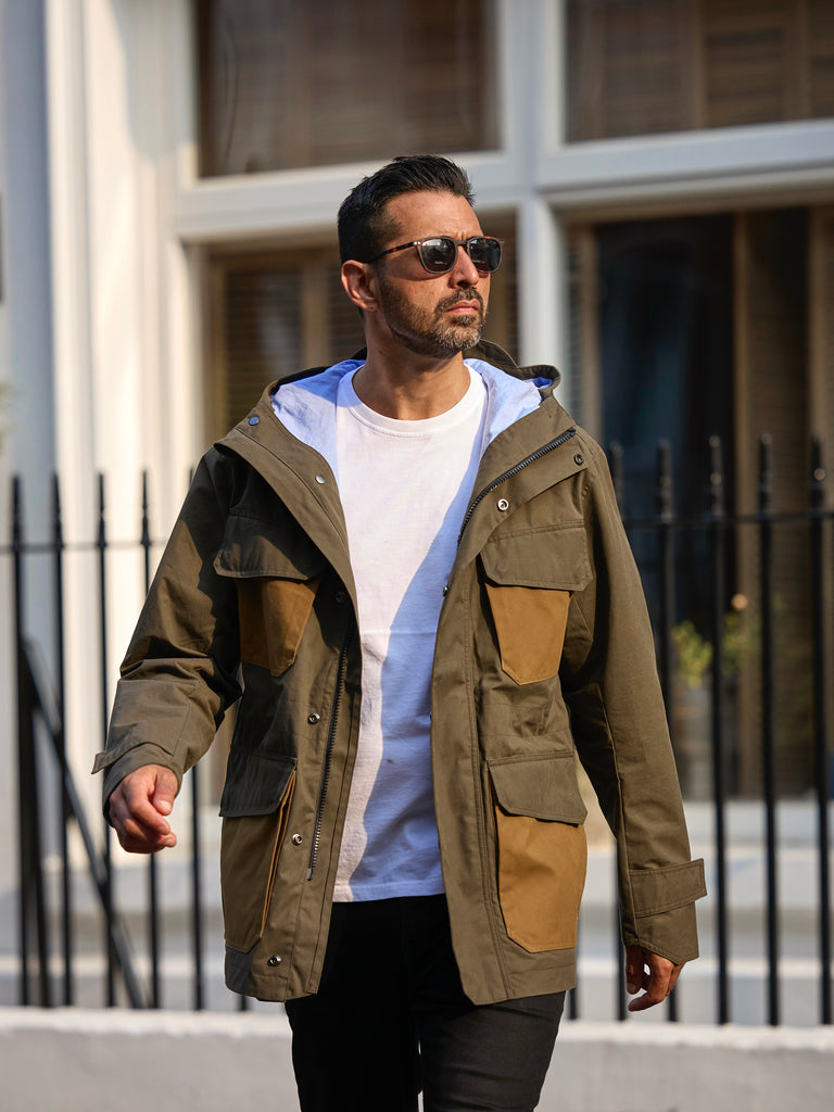 Waxed Field Parka Military Green with Tan