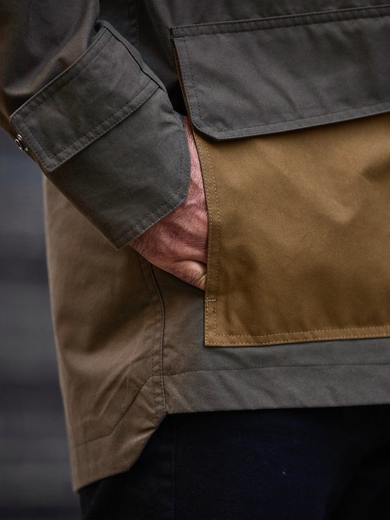 Waxed Field Parka Military Green with Tan