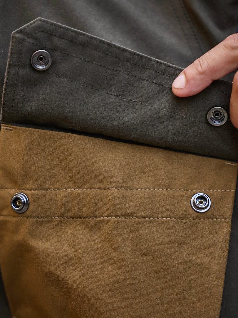 Waxed Field Parka Military Green with Tan