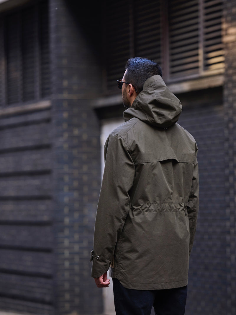 Waxed Field Parka Military Green with Tan