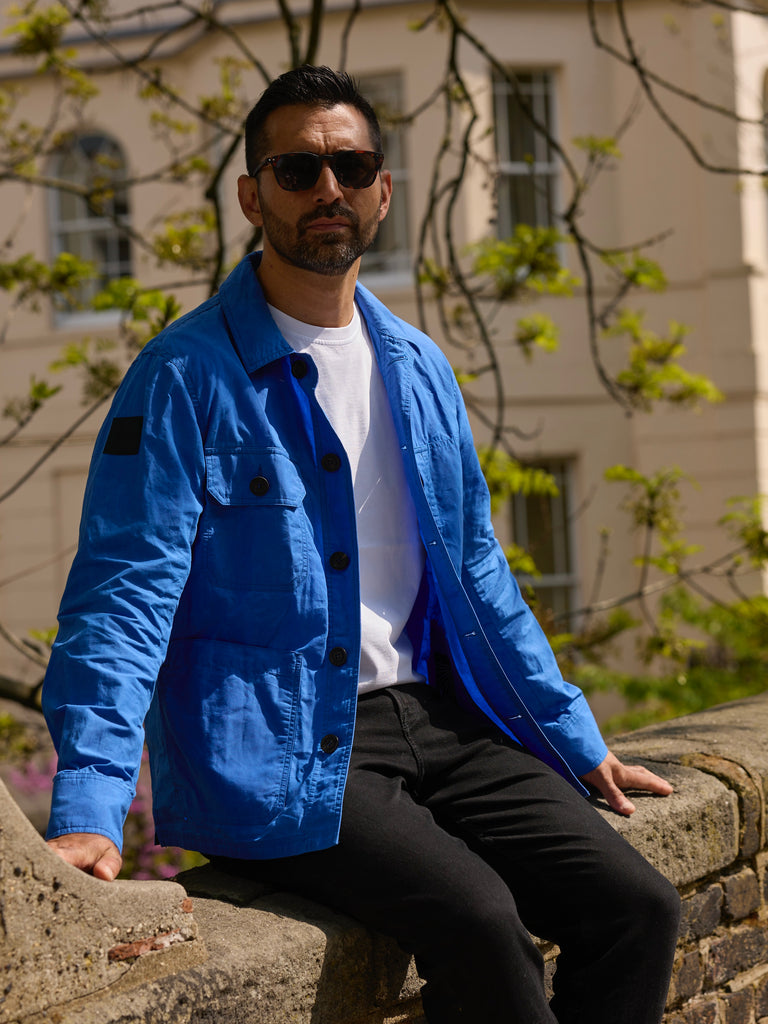 Waxed Lightweight Workers Jacket Cornflour Blue