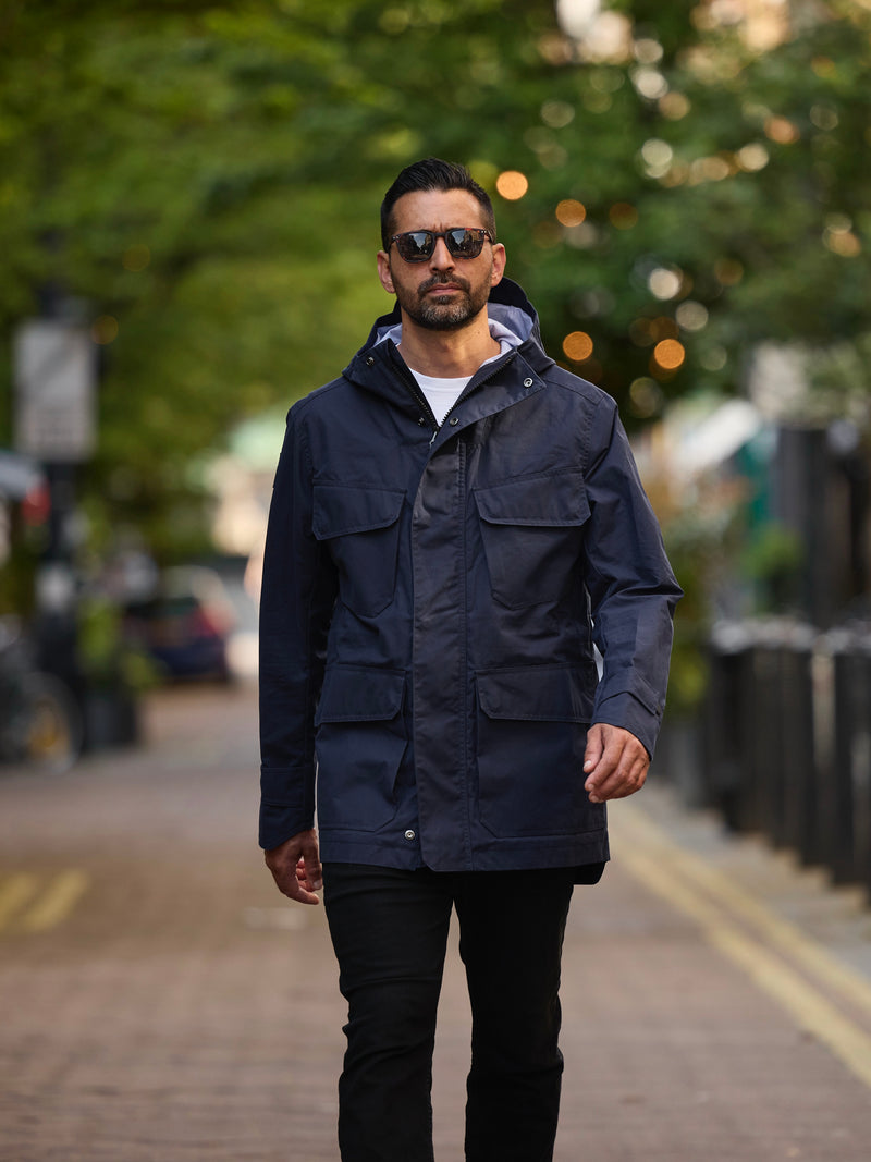 Waxed Field Parka Dark Blue