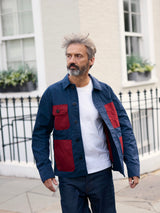 Waxed Lightweight Workers Jacket 2027 Dark Navy and Red