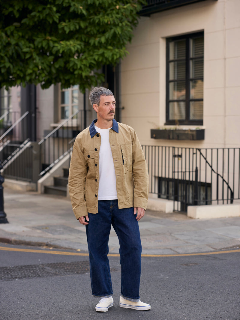 Waxed Lightweight Workers Jacket 2027 Beige with Navy