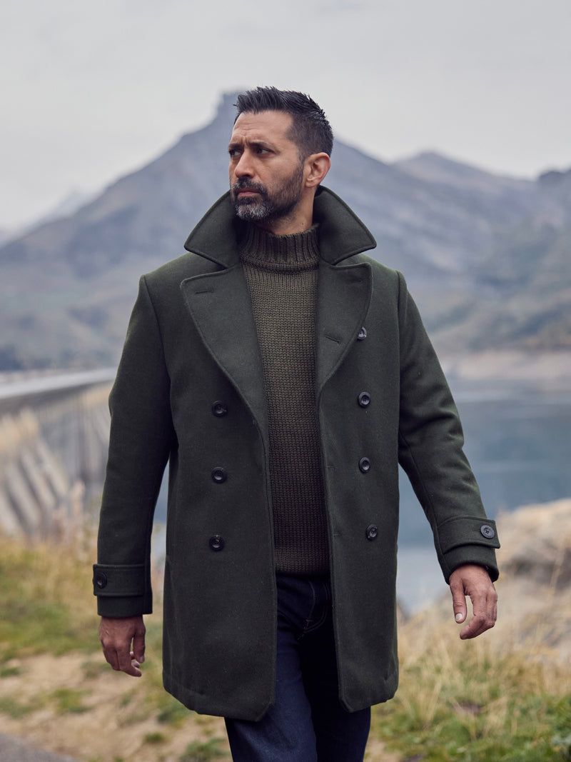 Pure Wool Quilted Peacoat 2027 Dark Green
