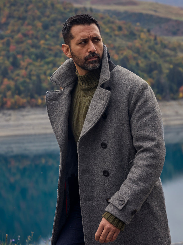 Pure Wool Quilted Peacoat 2027 Salt and Pepper Grey