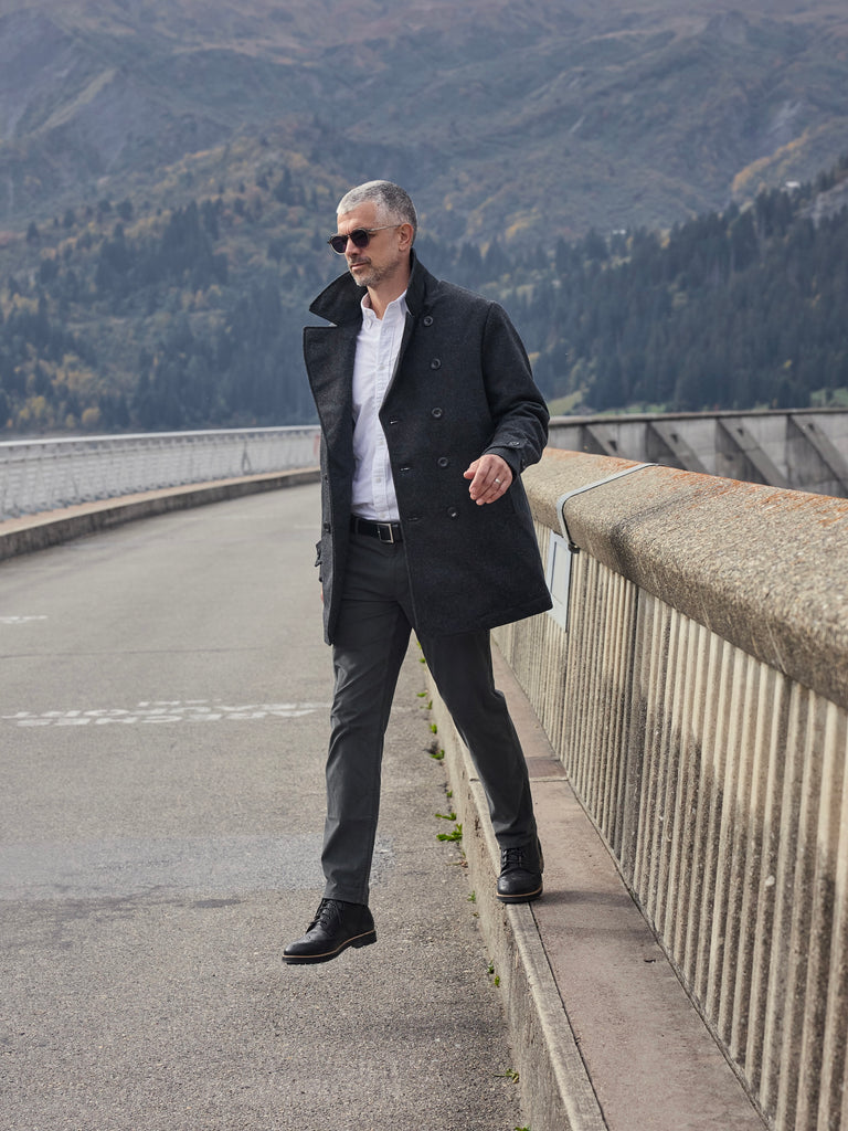 Pure Wool Quilted Peacoat 2026 Charcoal Grey