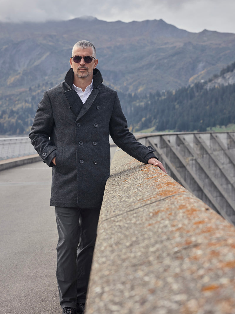 Pure Wool Quilted Peacoat 2026 Charcoal Grey