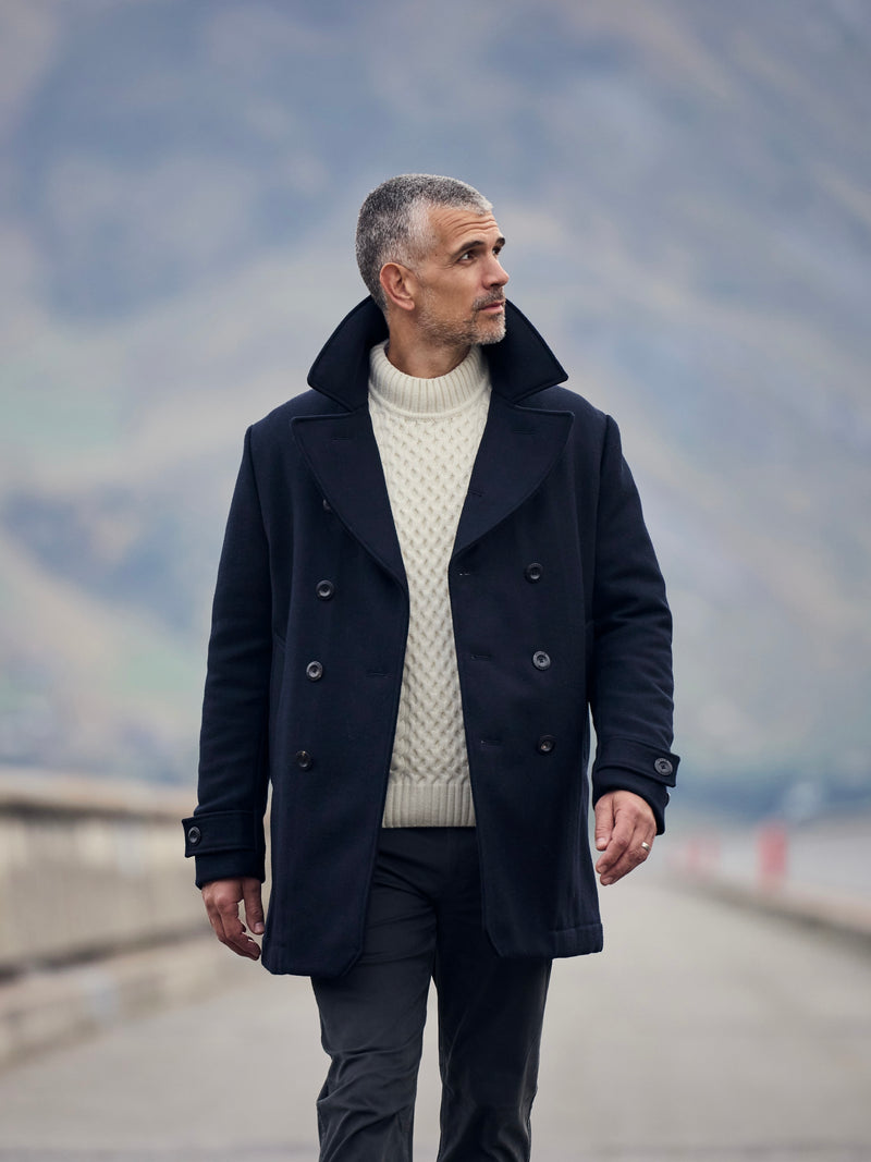 Pure Wool Quilted Peacoat 2026 Midnight Blue