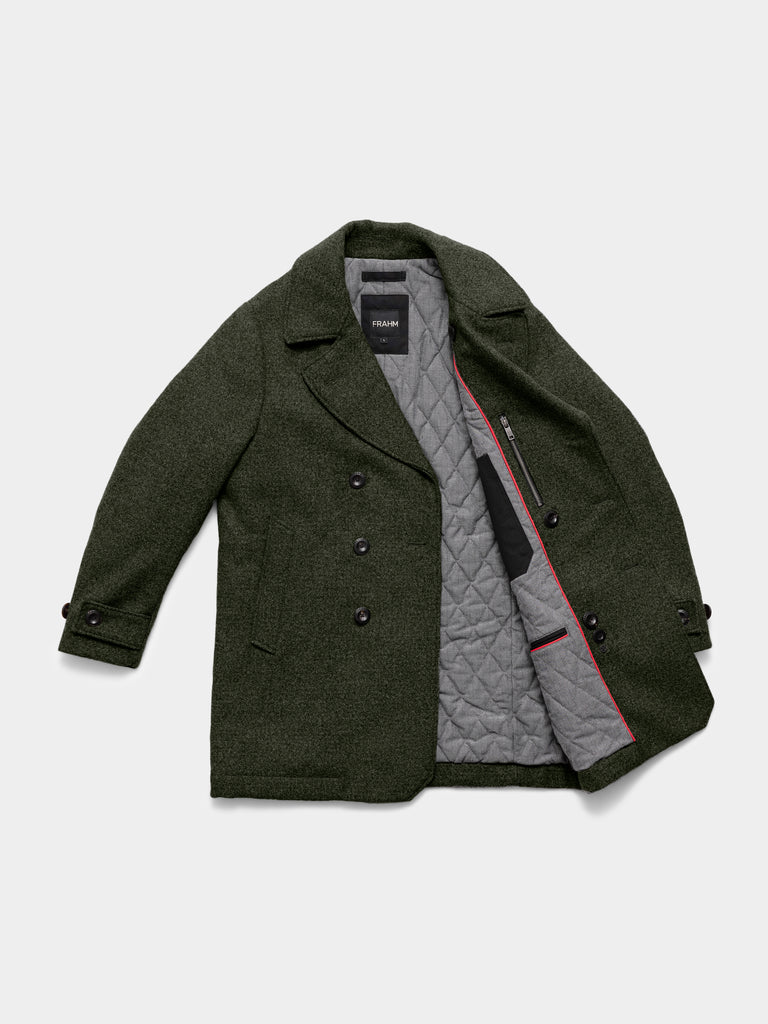 Pure Wool Quilted Peacoat 2027 Dark Green