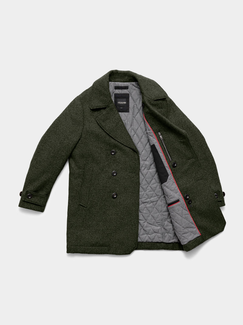 Pure Wool Quilted Peacoat 2027 Dark Green