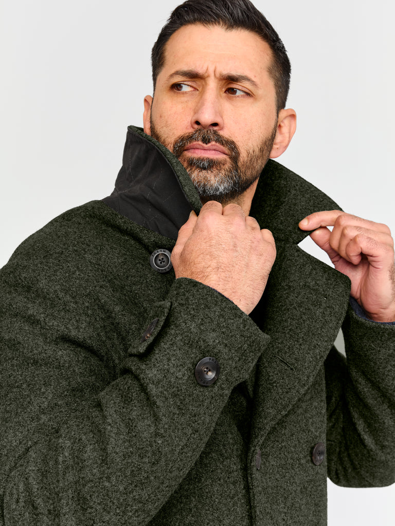 Pure Wool Quilted Peacoat 2027 Dark Green