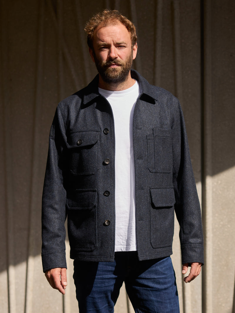Merino Woodland Workers Jacket Dark Navy Herringbone
