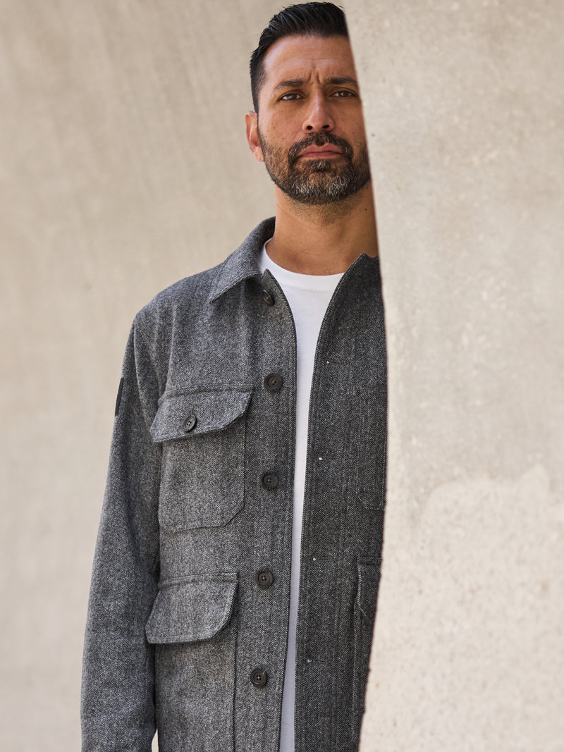 Merino Woodland Workers Jacket Grey Herringbone