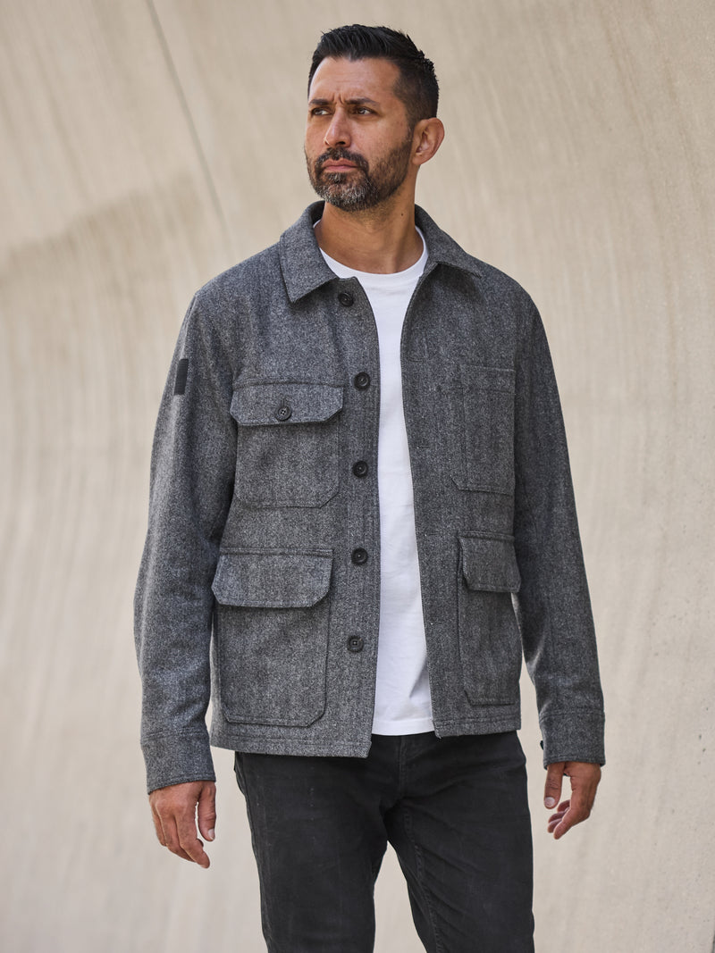Merino Wool Workers Jacket 2027 Grey Herringbone