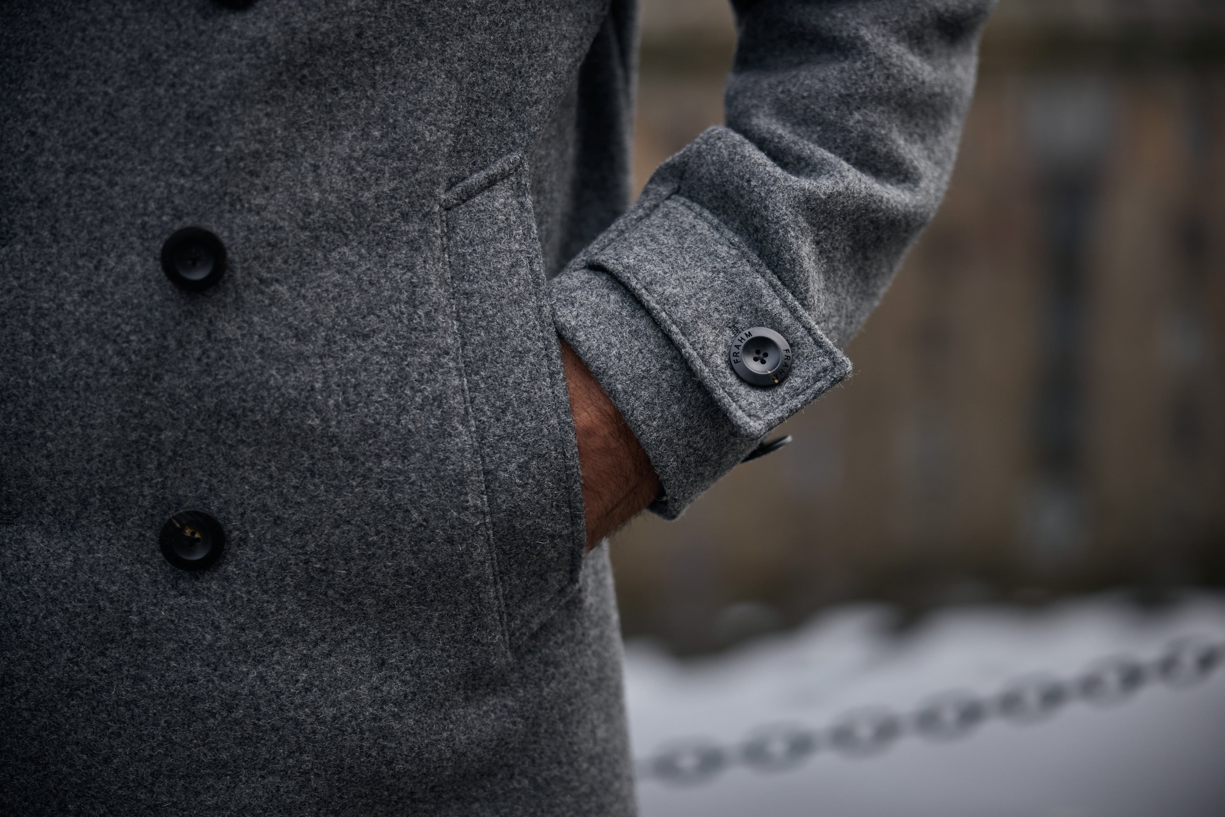 Pure Wool Quilted Peacoat 2026 Salt and Pepper Grey – FRAHM Jacket
