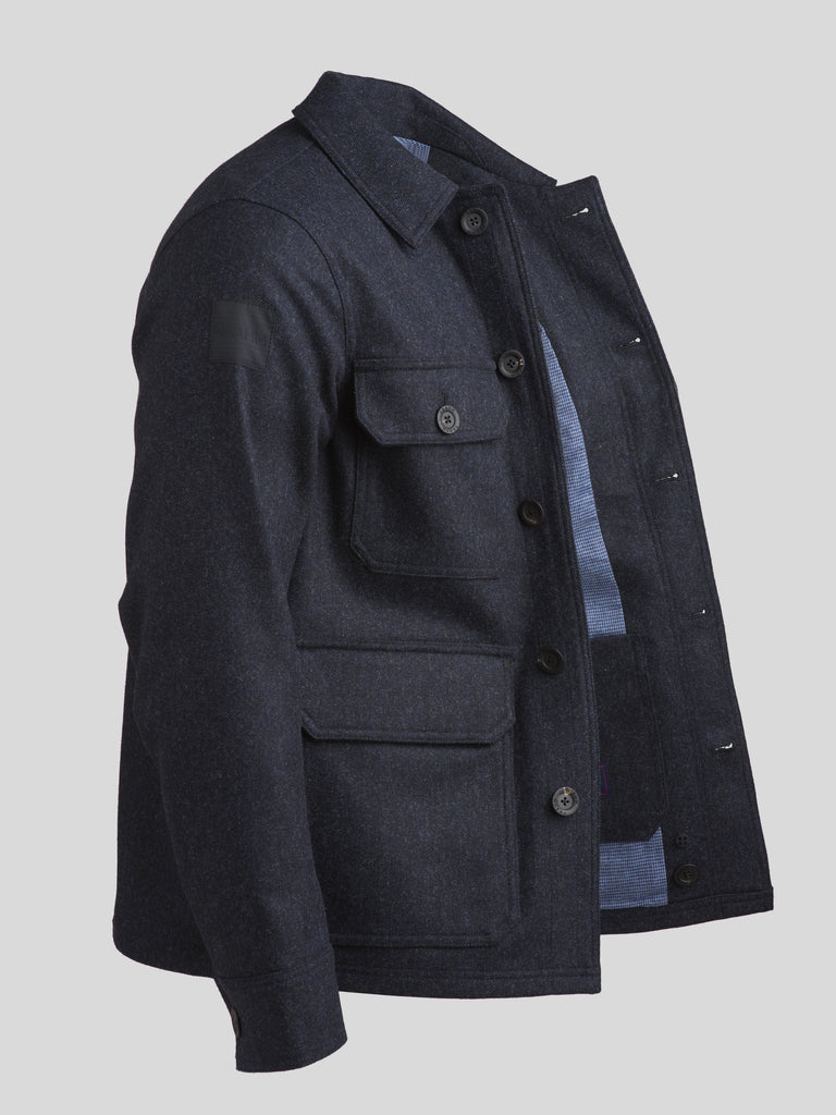 Merino Woodland Workers Jacket Dark Navy Herringbone