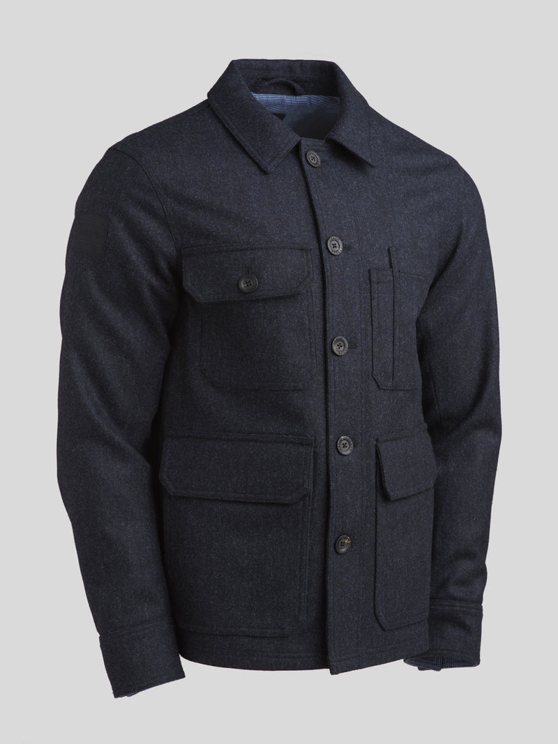 Merino Woodland Workers Jacket Dark Navy Herringbone