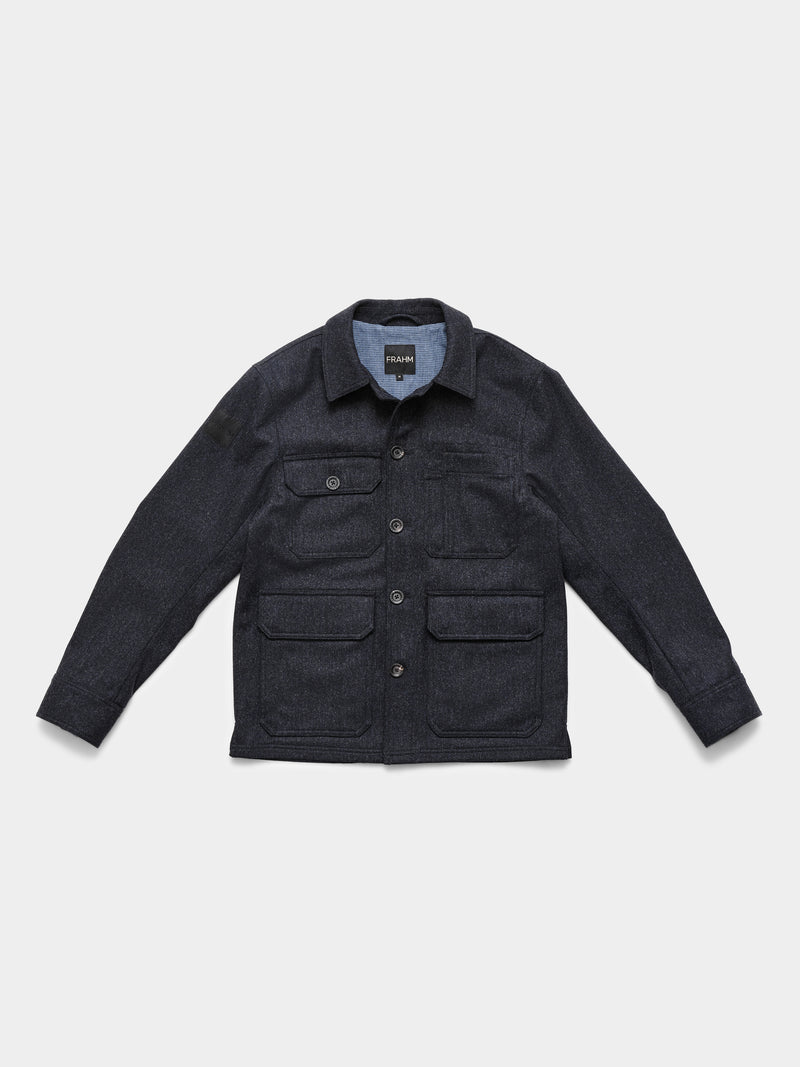 Merino Wool Workers Jacket 2027 Dark Navy Herringbone