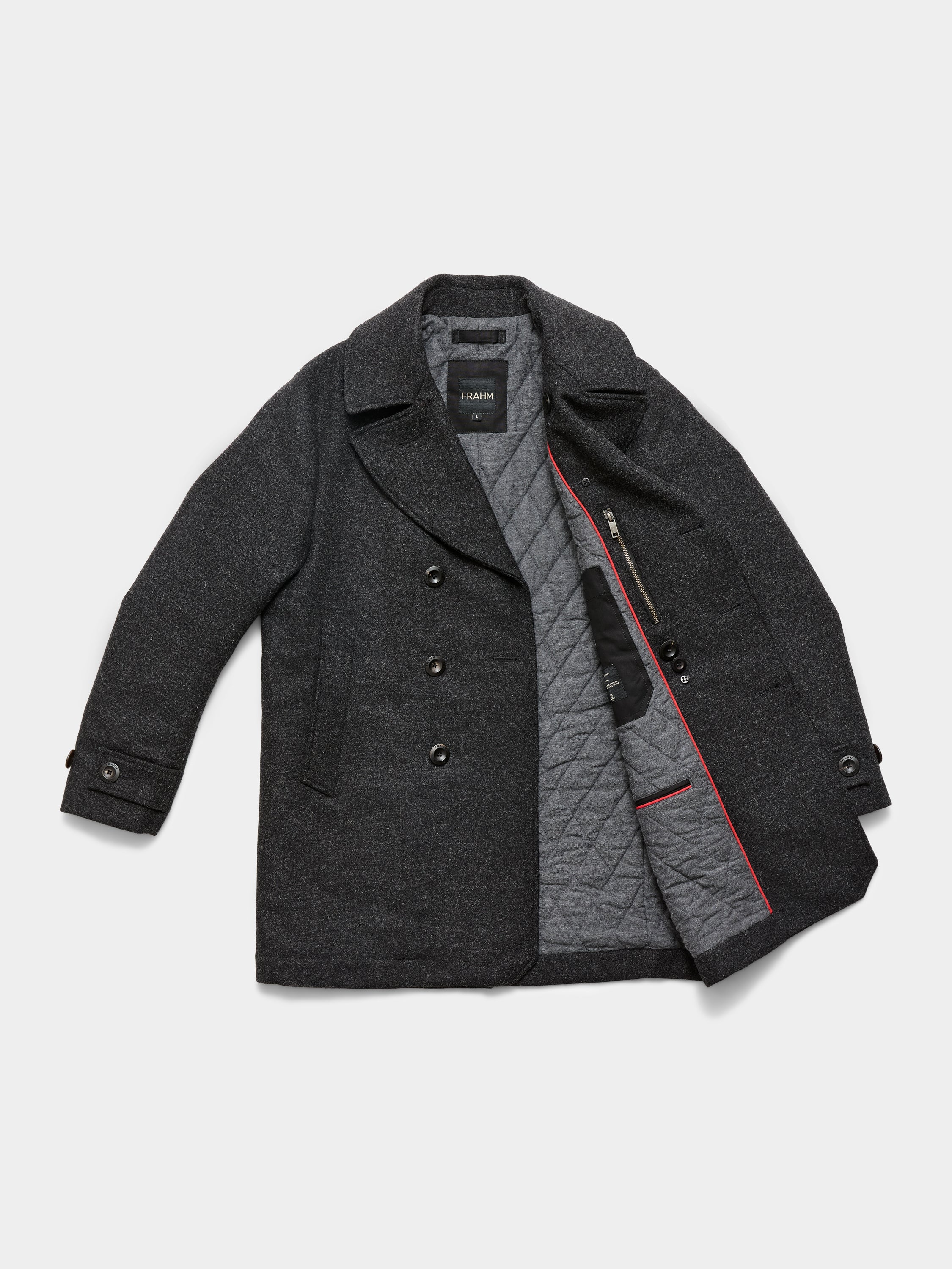 Y*U様 YOKE　Broken Peacoat 　22aw Pure Wool Quilted Peacoat 2026 Charcoal Grey – FRAHM Jacket