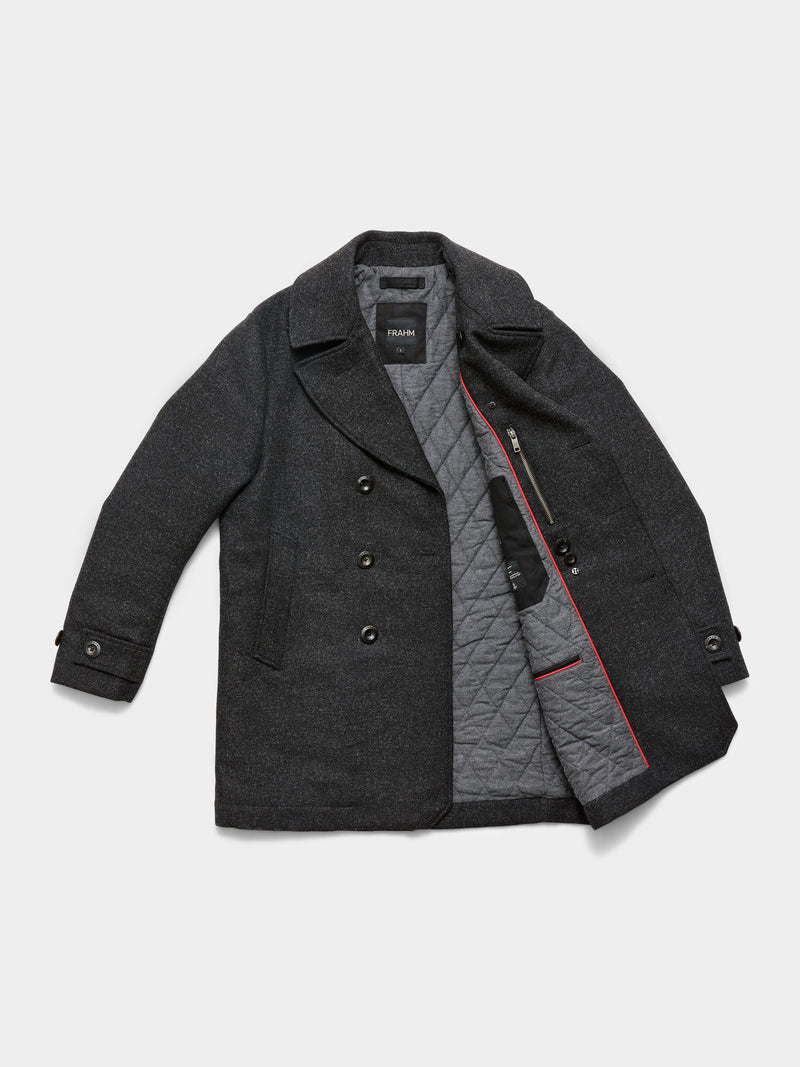 Pure Wool Quilted Peacoat 2026 Charcoal Grey
