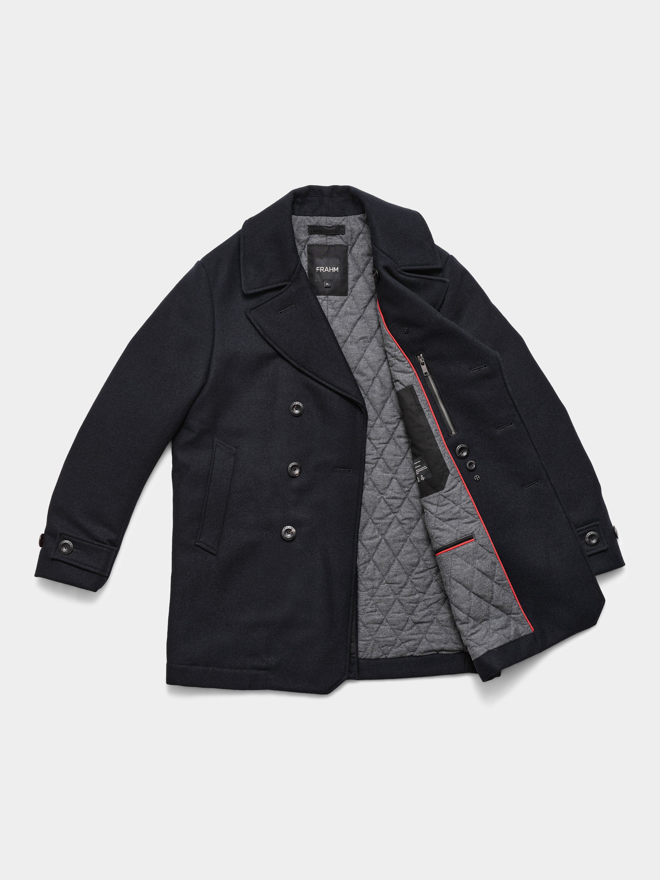 Pure Wool Quilted Peacoat 2026 Midnight Blue – FRAHM Jacket