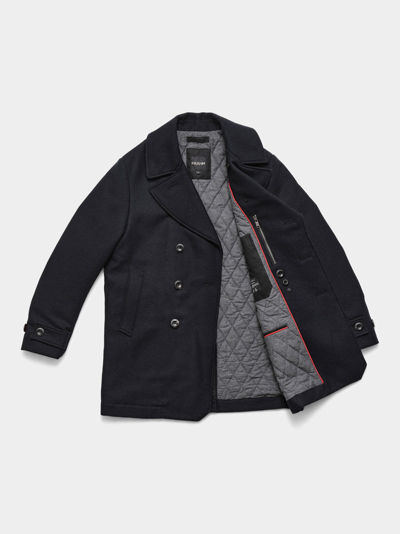 Pure Wool Quilted Peacoat 2026 Midnight Blue