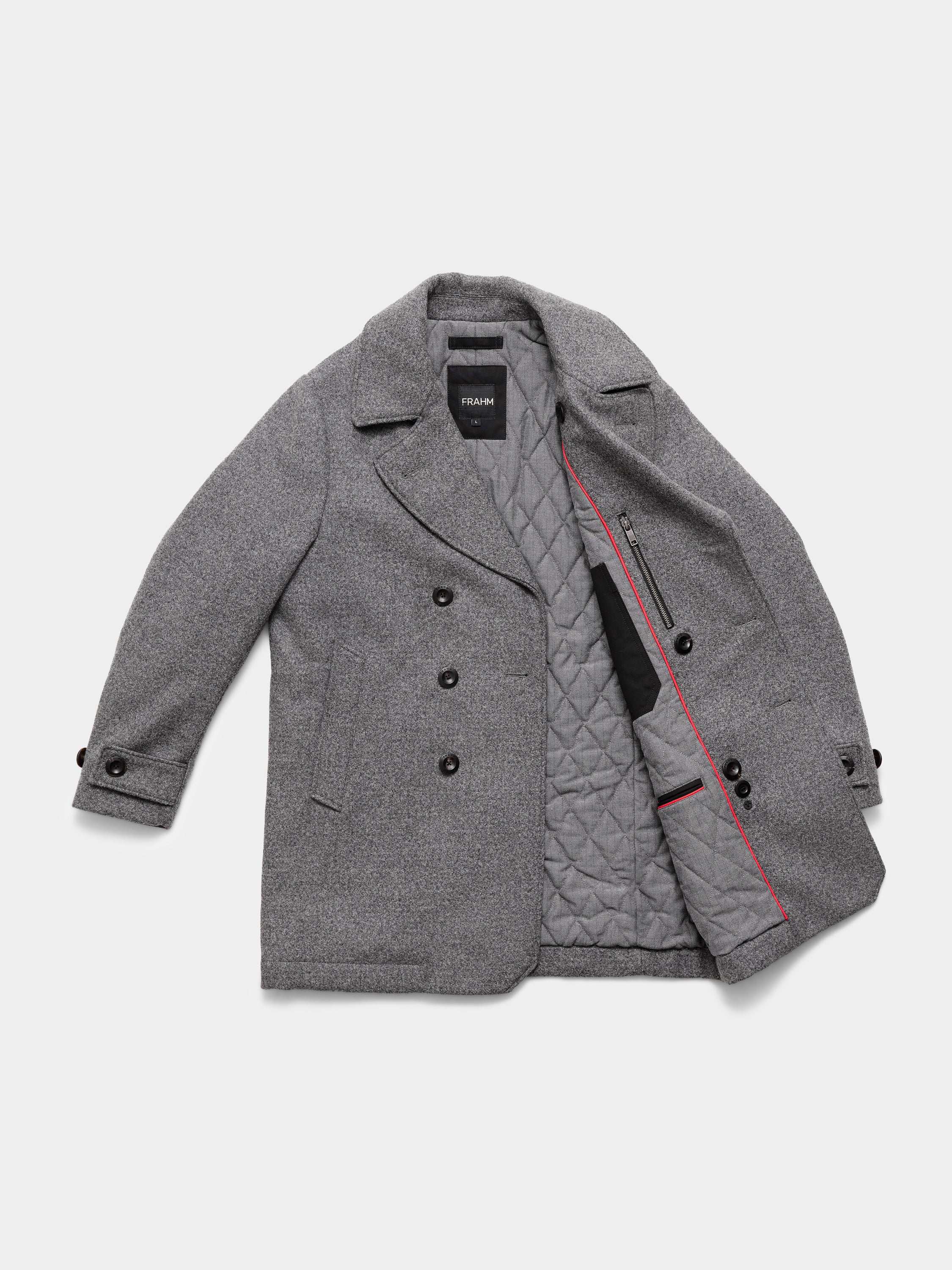 Pure Wool Quilted Peacoat 2026 Salt and Pepper Grey – FRAHM Jacket