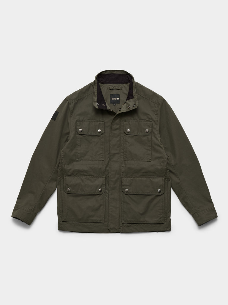 FRAHM Waxed Classic Field Jacket 2026 in Dark Olive Green front view