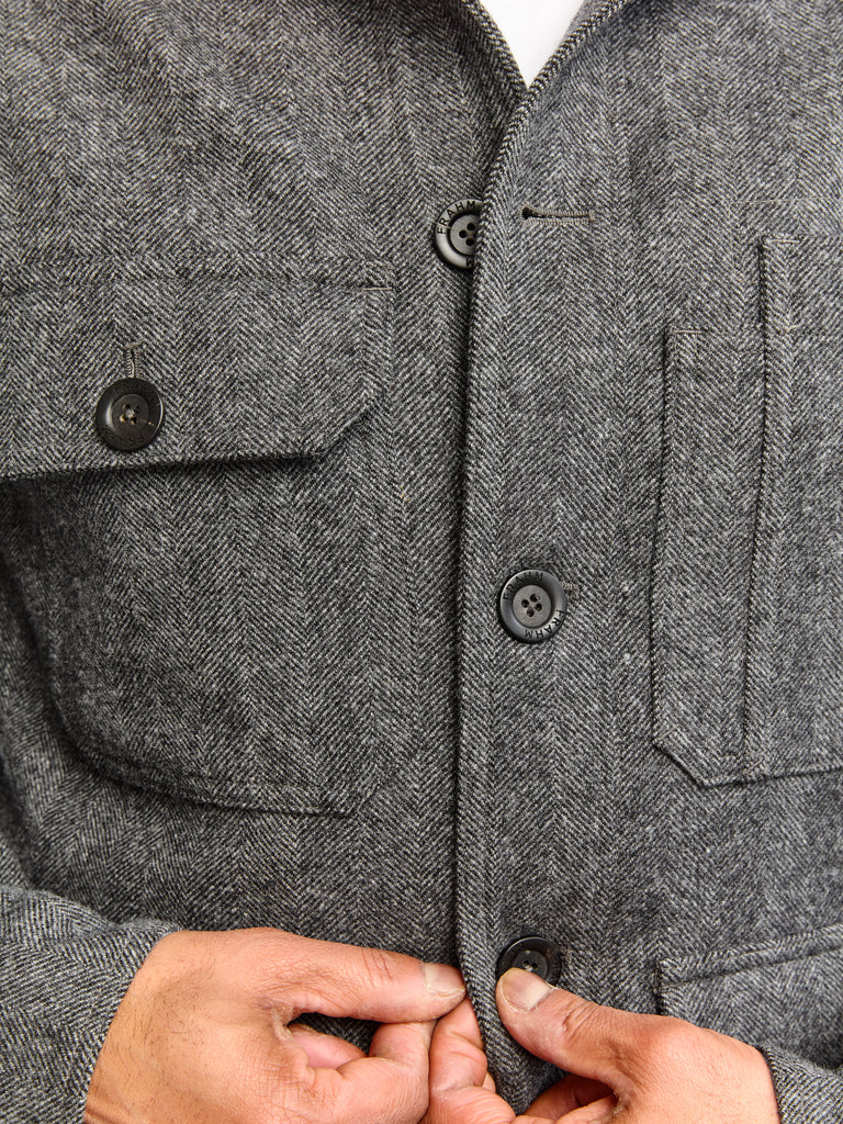 Merino Wool Workers Jacket 2027 Grey Herringbone