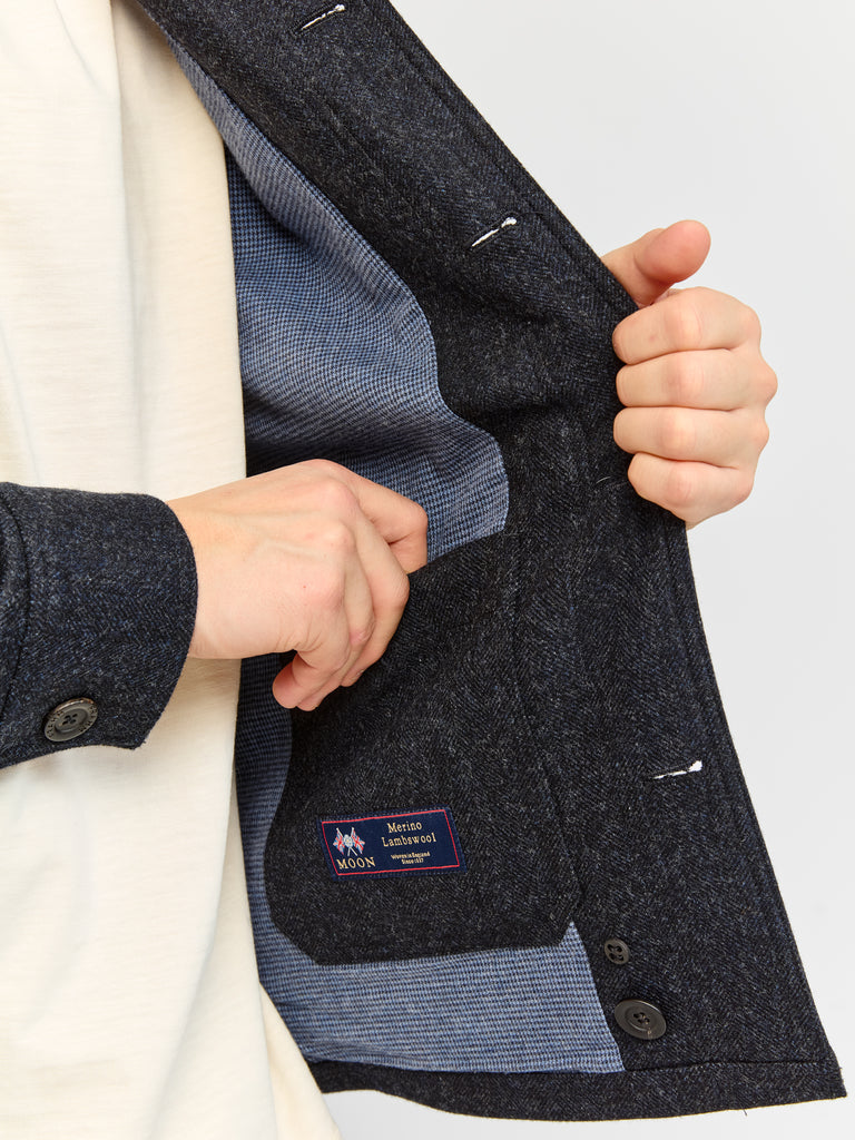 Merino Wool Workers Jacket 2027 Dark Navy Herringbone