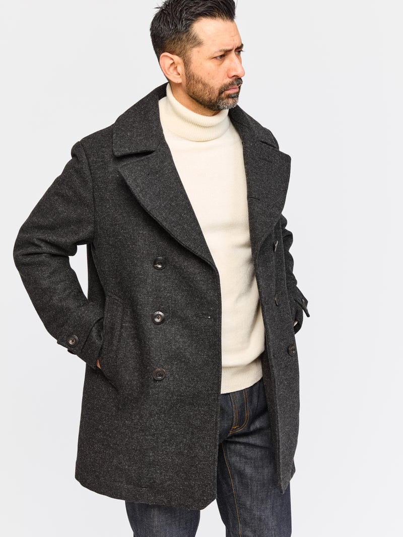 Pure Wool Quilted Peacoat 2026 Charcoal Grey