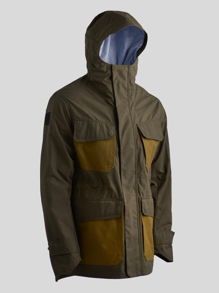 Waxed Field Parka Military Green with Tan