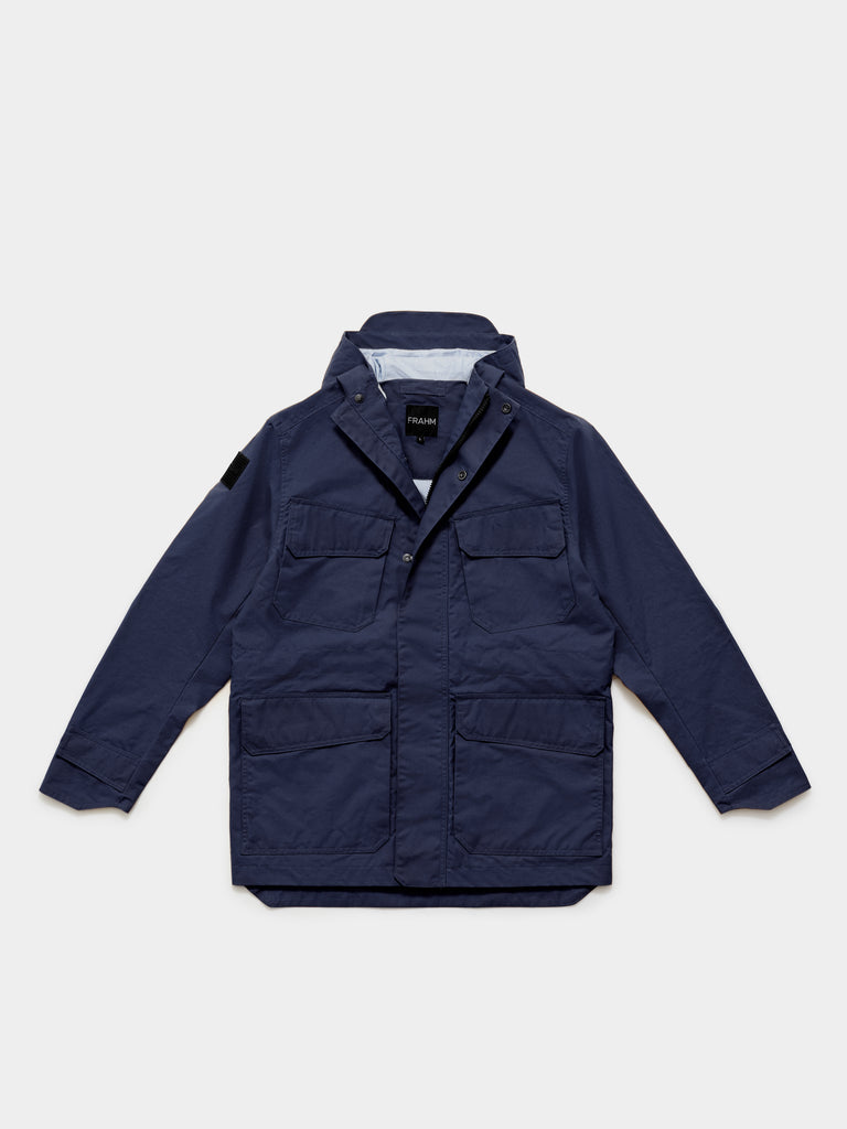 FRAHM Waxed Hooded Field Coat 2027 Dark Blue front view