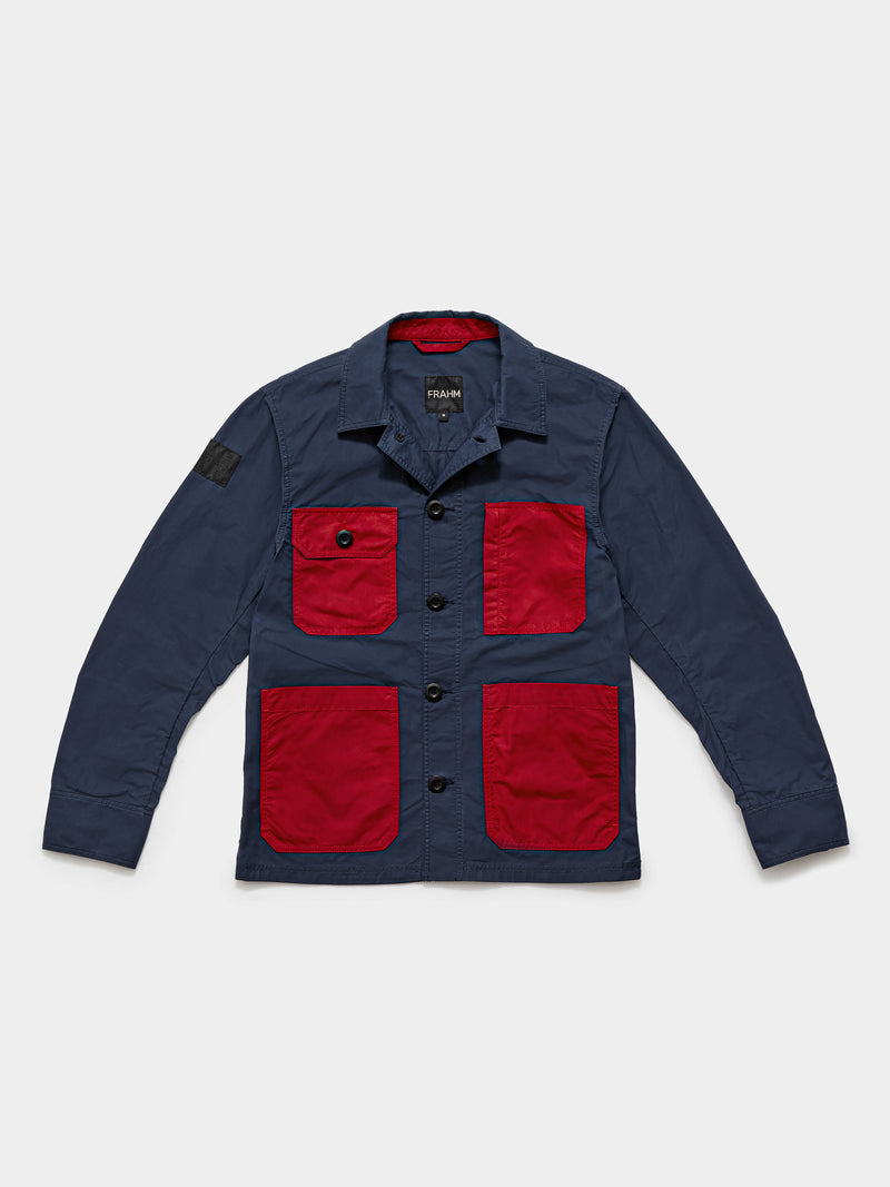 Waxed Lightweight Workers Jacket 2027 Dark Navy and Red