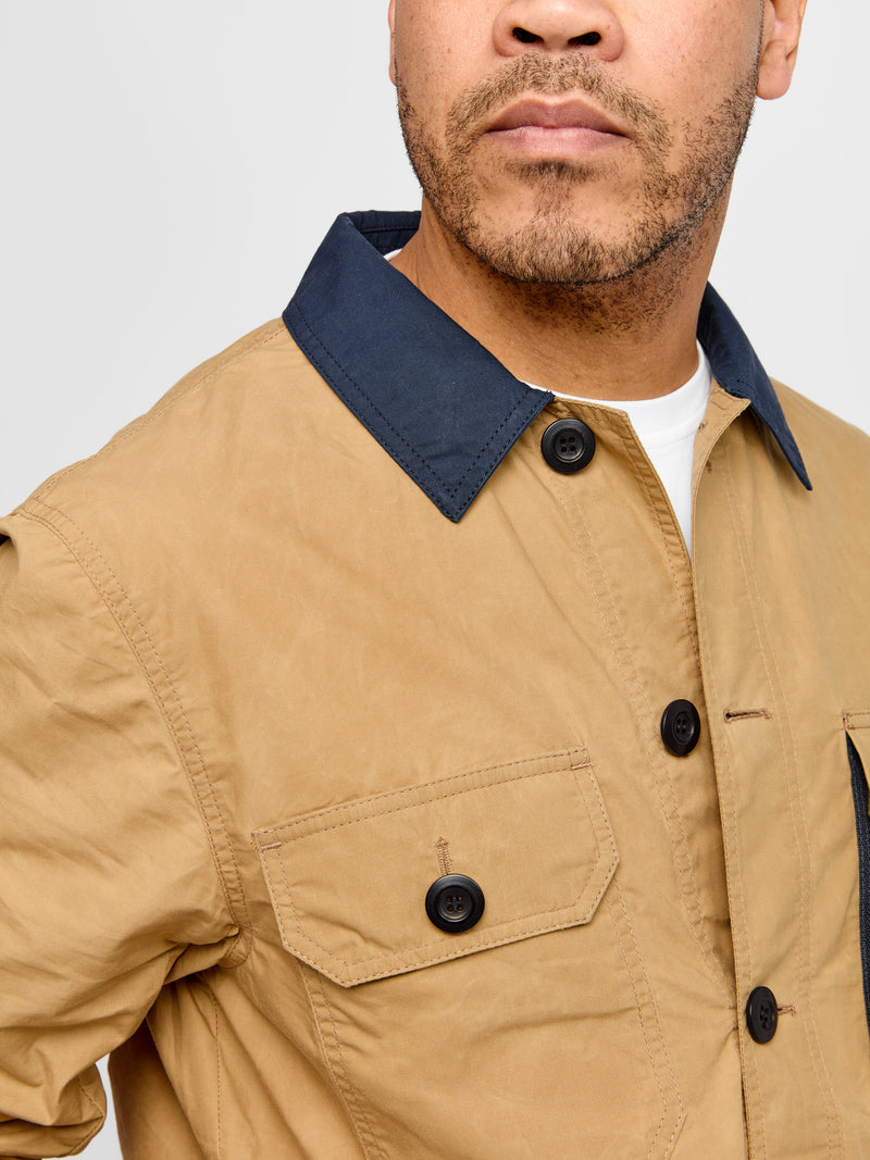 Waxed Lightweight Workers Jacket 2027 Beige with Navy