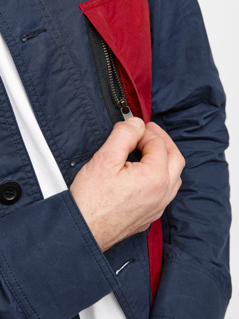 Waxed Lightweight Workers Jacket 2027 Dark Navy and Red