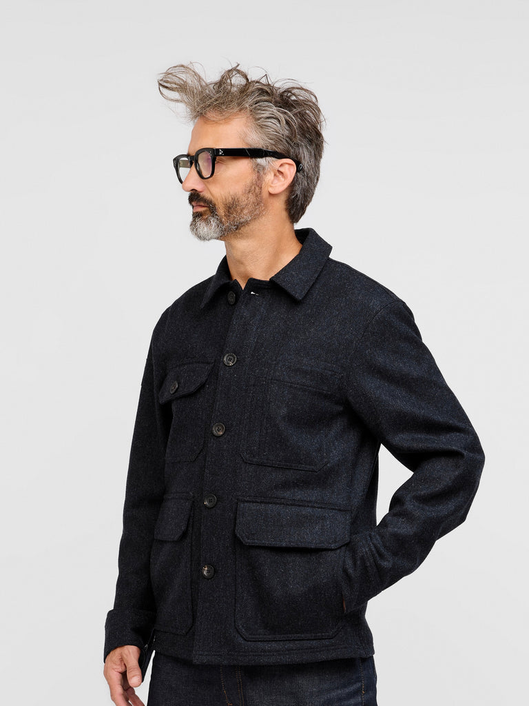Merino Woodland Workers Jacket 2026 Dark Navy Herringbone