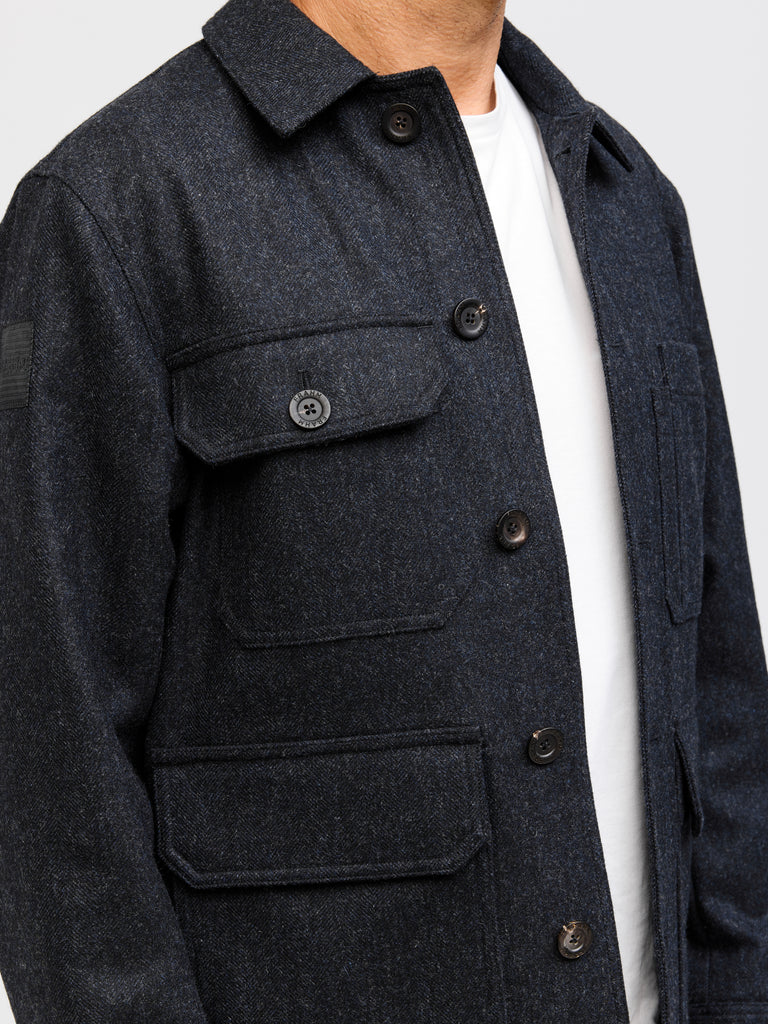 Merino Woodland Workers Jacket 2026 Dark Navy Herringbone