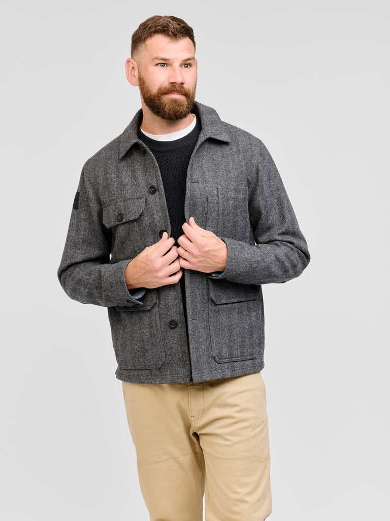 Merino Wool Workers Jacket 2027 Grey Herringbone