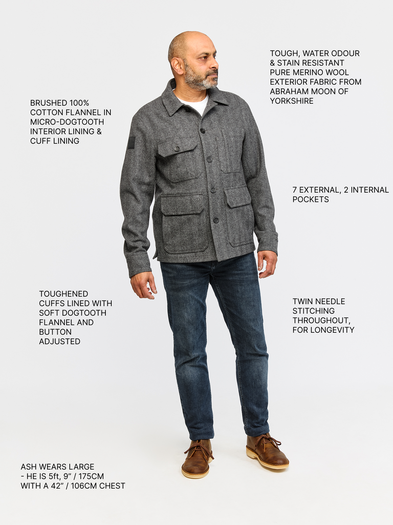 Merino Wool Workers Jacket 2027 Grey Herringbone