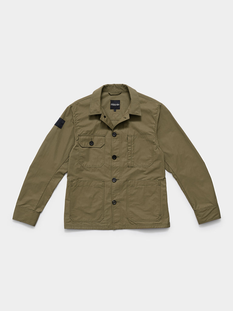 FRAHM Original Lightweight Workers Jacket 2026 Light Olive flat lay front view in studio