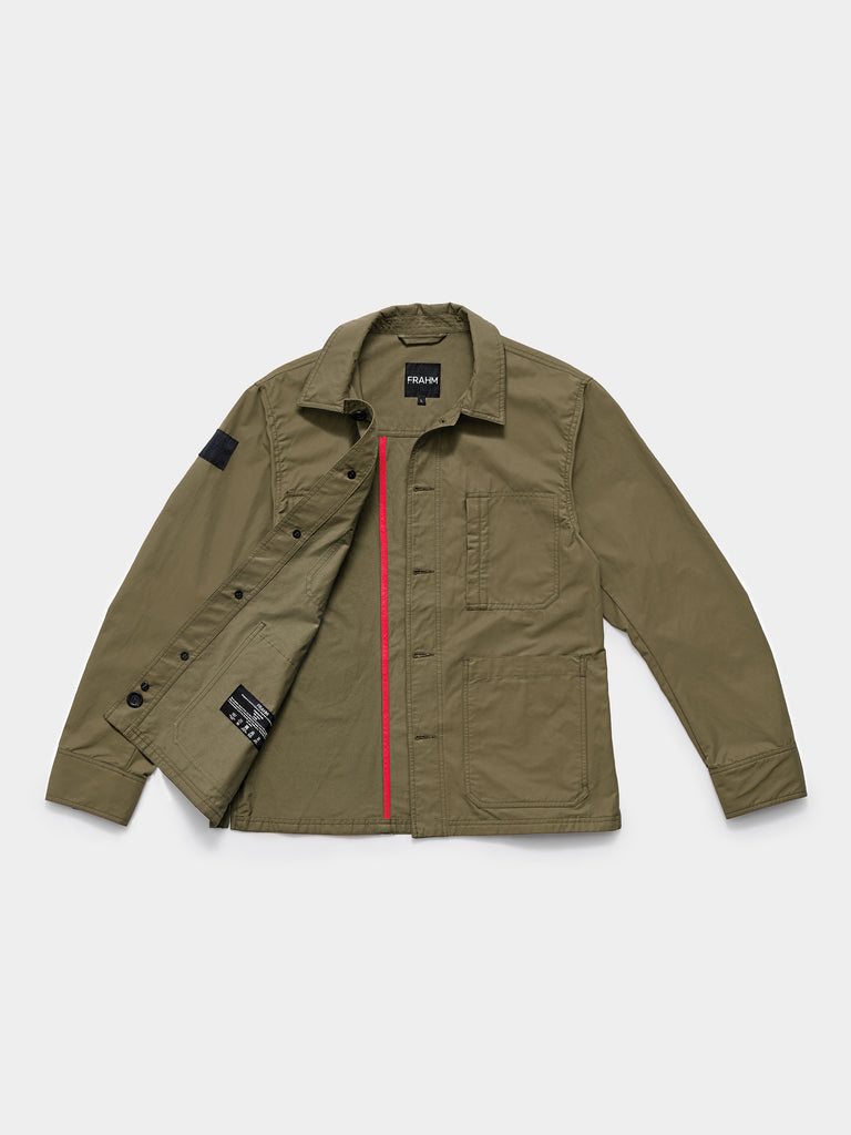 FRAHM Original Lightweight Workers Jacket 2026 Light Olive flat lay showing inner fabric detail
