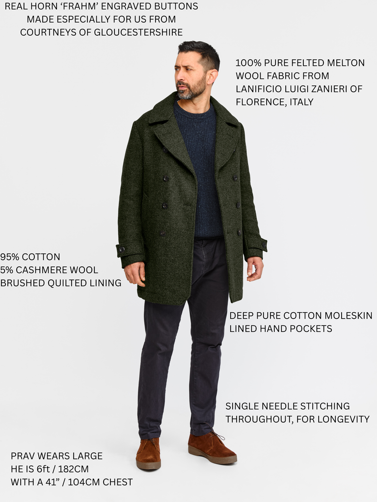 Pure Wool Quilted Peacoat 2027 Dark Green