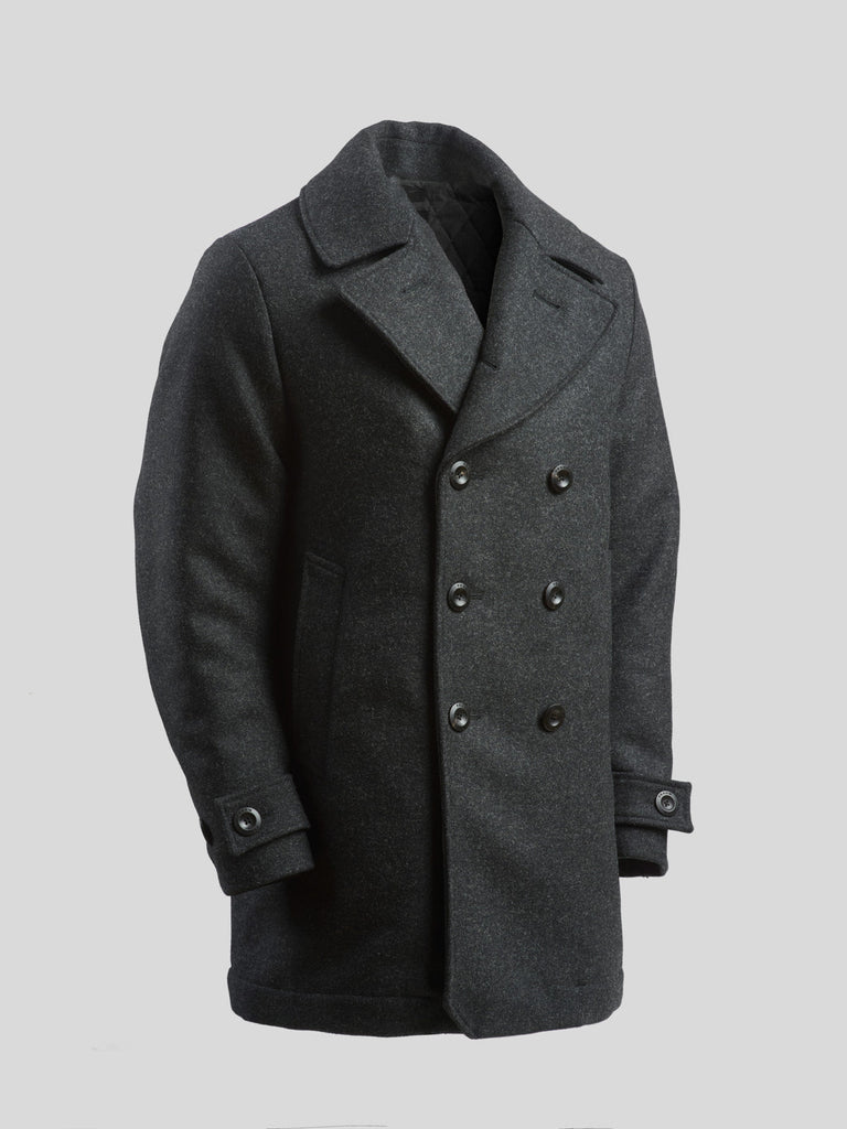Pure Wool Quilted Peacoat Charcoal Grey