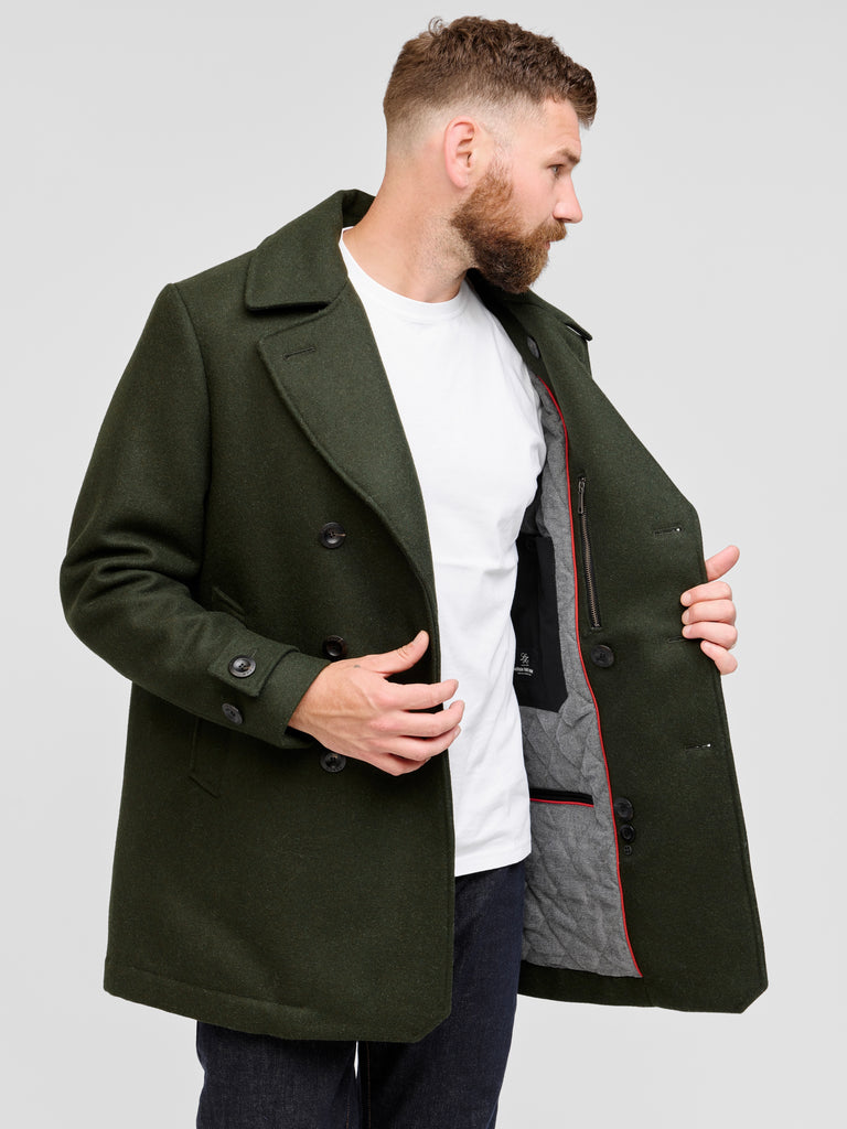 Pure Wool Quilted Peacoat 2027 Dark Green