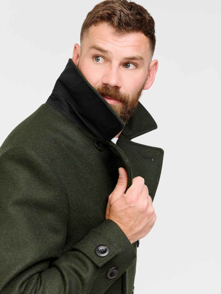 Pure Wool Quilted Peacoat 2027 Dark Green