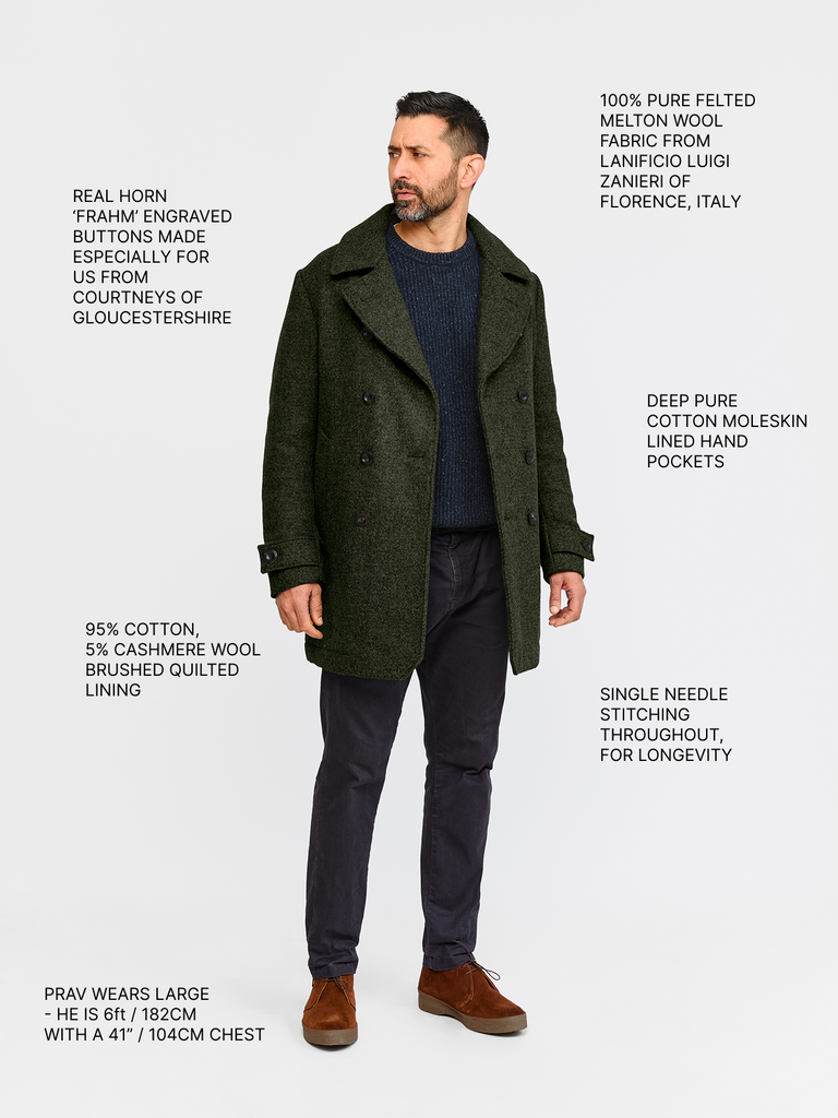 Pure Wool Quilted Peacoat 2027 Dark Green